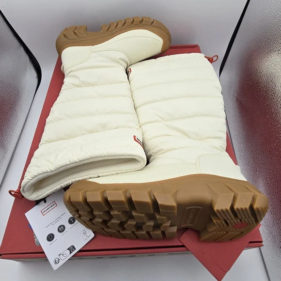 NIB NWT Hunter Intrepid Tall Rain/Snow Boots, White Willow/Gum, Women's 6 - Picture 2 of 16